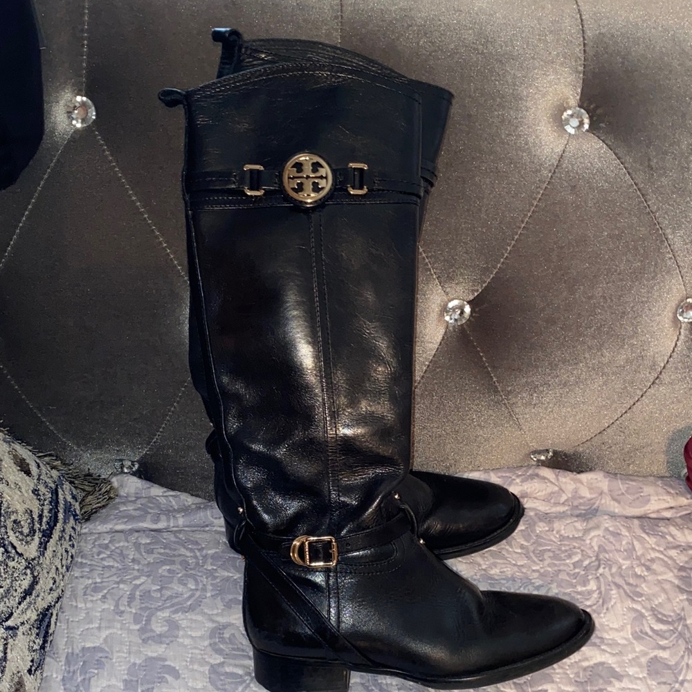 Tory Burch Black Leather Heeled Boots